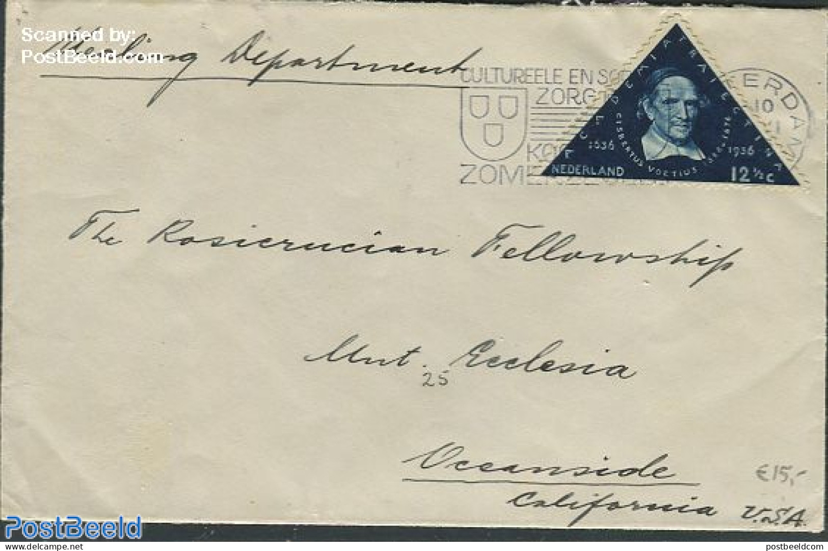 Netherlands 1936 Cover To California, USA With Nvhp No.288, Postal History - Cartas & Documentos