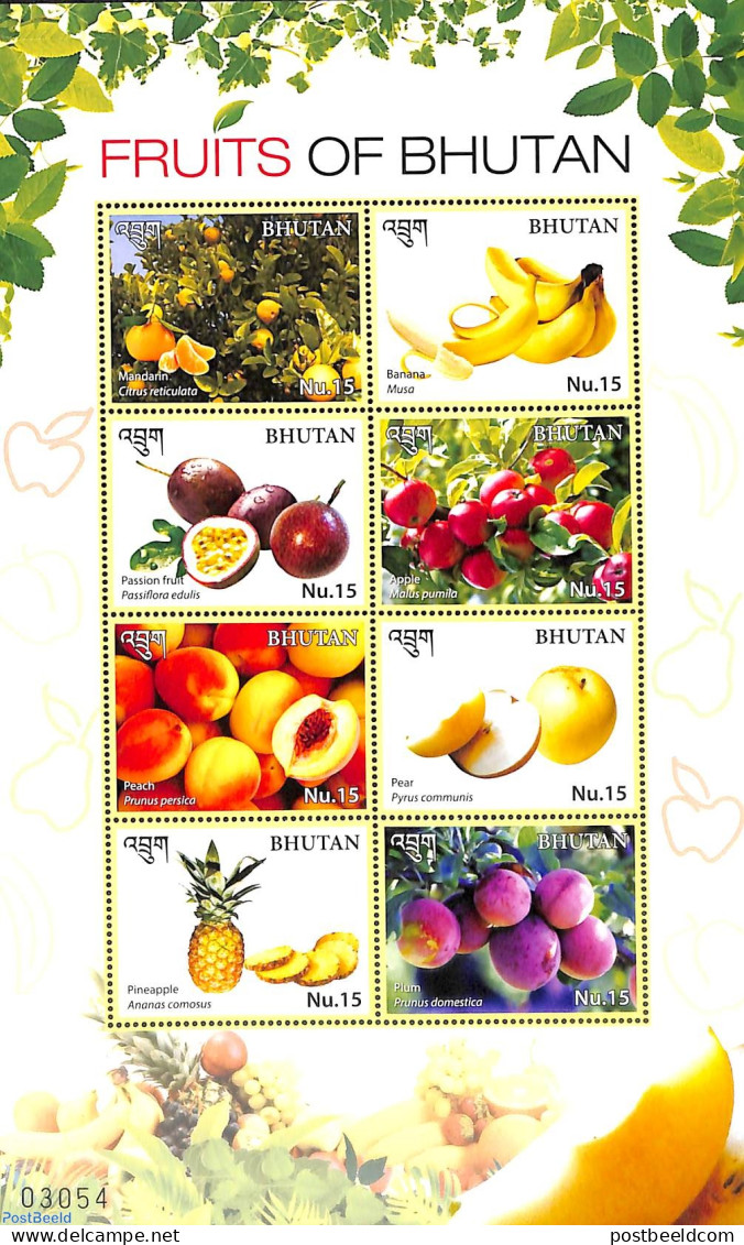 Bhutan 2016 Fruits 8v M/s, Mint NH, Nature - Fruit - Fruits