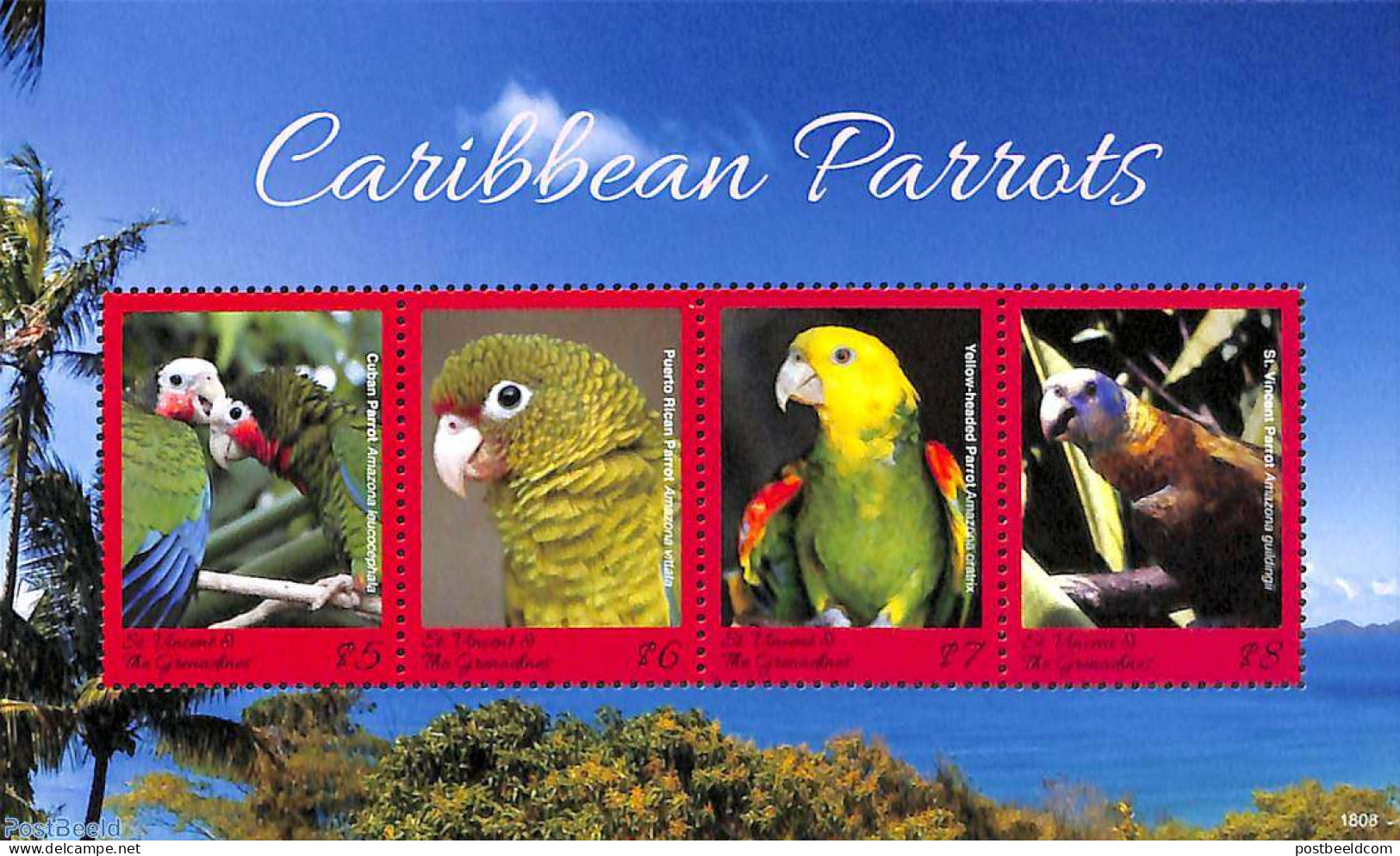 Saint Vincent 2018 Parrots 4v M/s, Mint NH, Nature - Birds - Parrots - St.Vincent (1979-...)