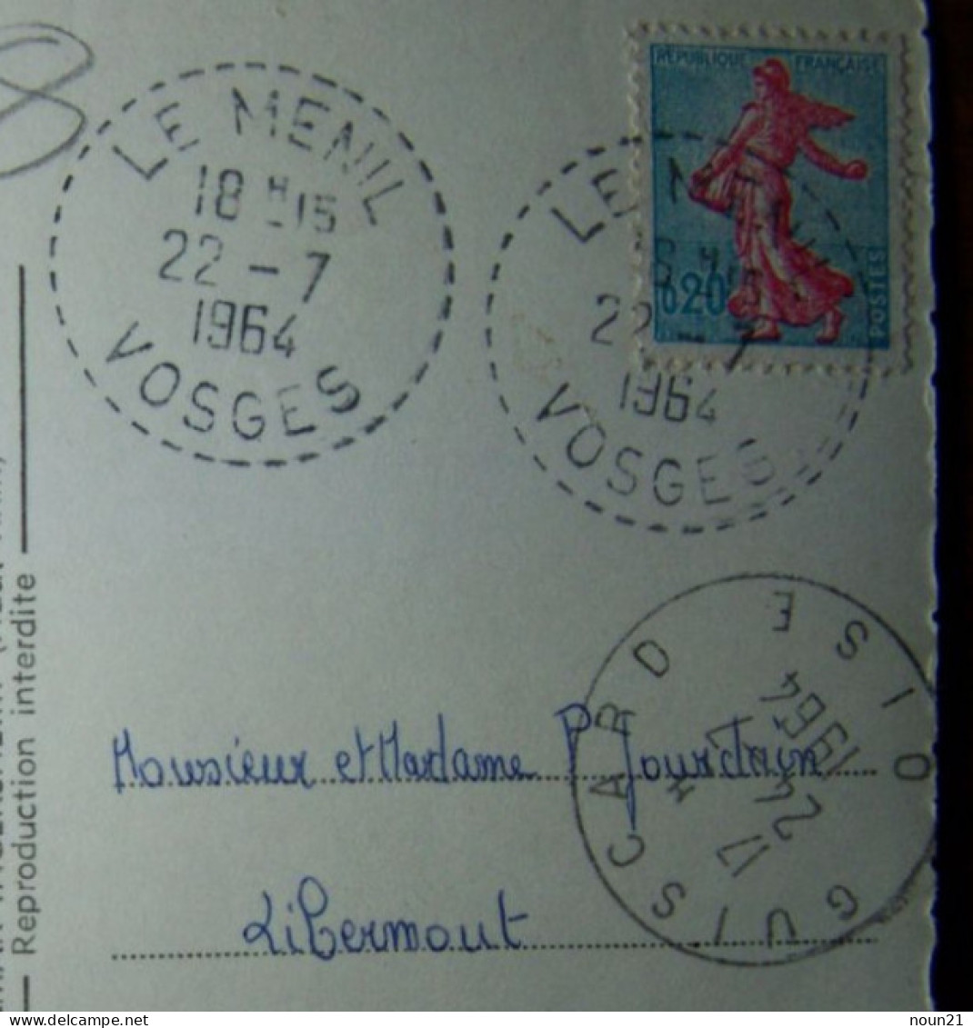 Sur Semeuse De 20 Cts - Cachet Tireté De 1964 De LE MENIL (Vosges) - Sur CPSM De COLMAR - War Of Algeria