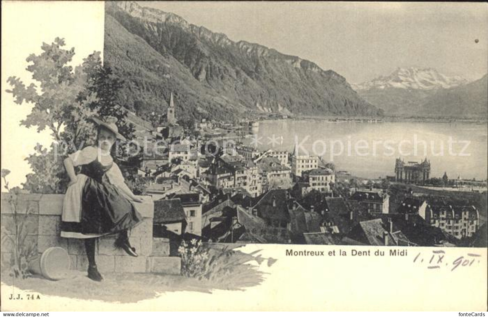 12321133 Montreux VD Panorama Lac Leman Dents Du Midi Genfersee Alpen Maedchen T - Sonstige & Ohne Zuordnung