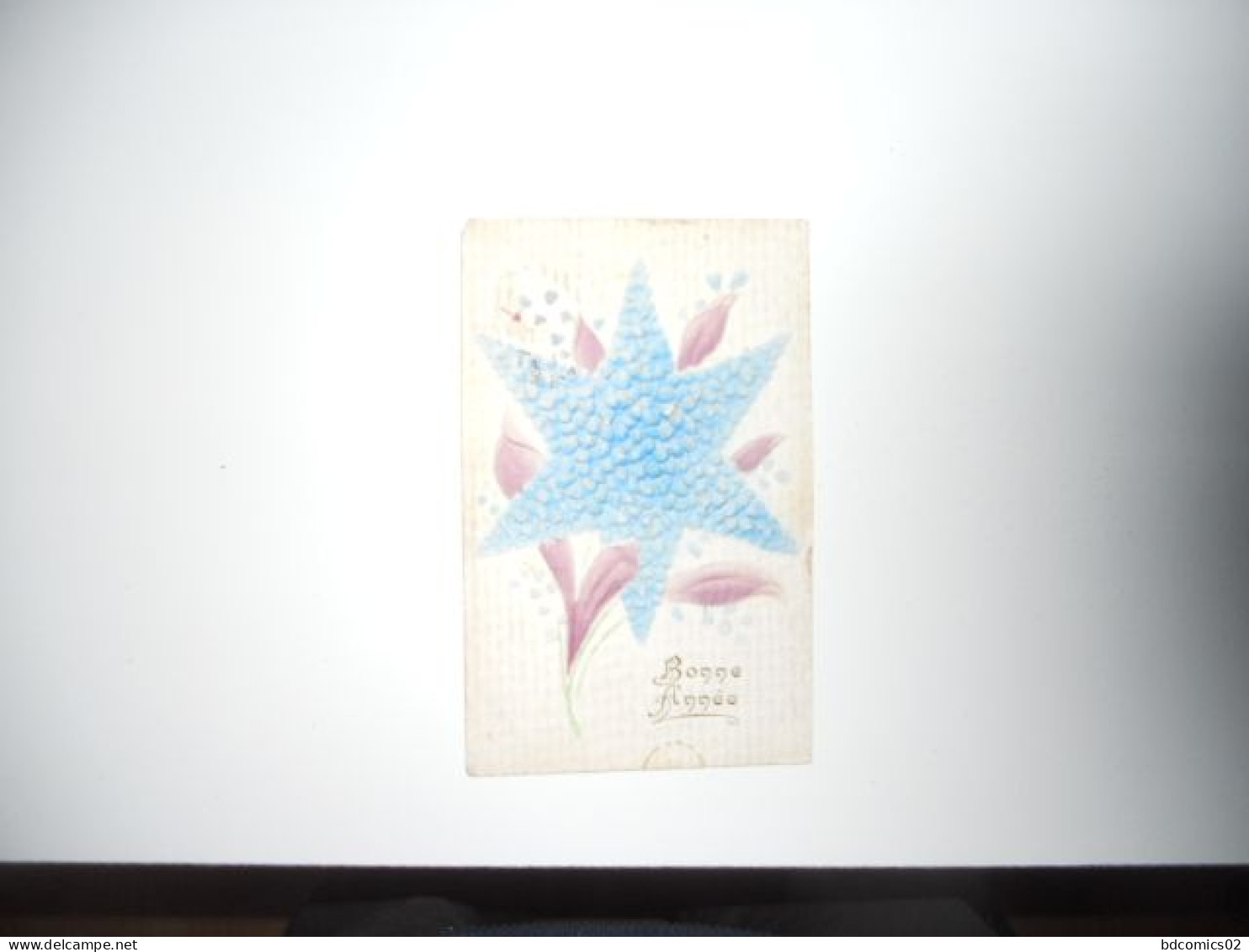 BONNE ANNEE CARTE ANCIENNE EN COULEUR   ETOILE BLEU FLEURS GAUFRE /BE - New Year