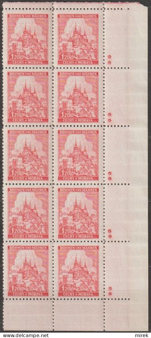 135/ Pof. 57; Corner 10-block, Plate Mark ++ - Unused Stamps