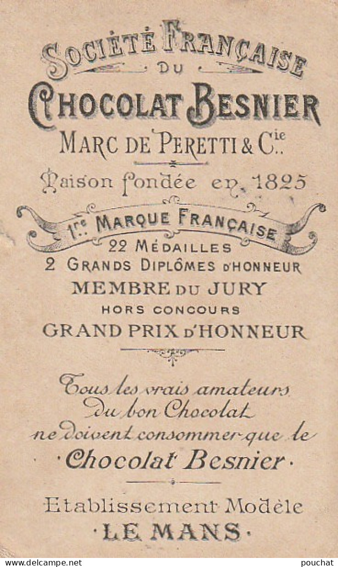 UR 1-(72) " L' USURIER " - CHROMO CHOCOLAT BESNIER , MARC DE PERETTI , LE MANS - DORURE - CARTE A JOUER HUIT DE TREFLE - Andere & Zonder Classificatie