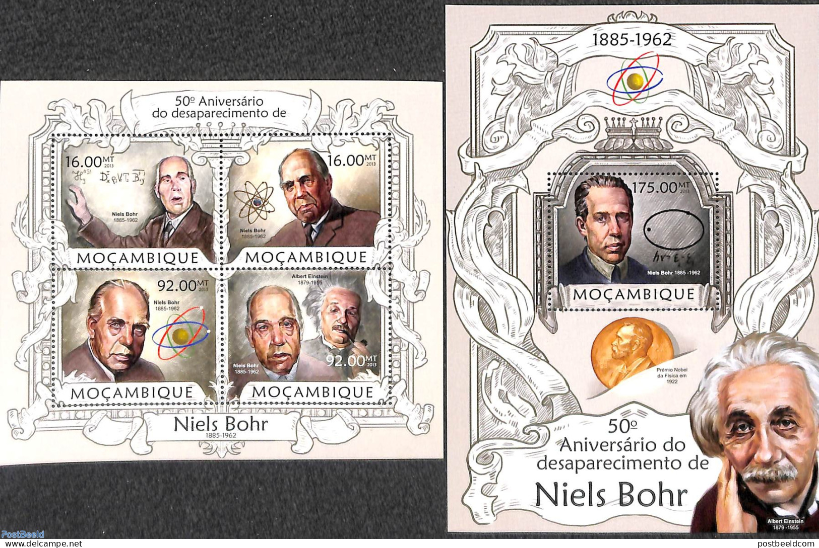 Mozambique 2013 Niels Bohr 2 S/s, Mint NH, History - Science - Nobel Prize Winners - Physicians - Nobel Prize Laureates