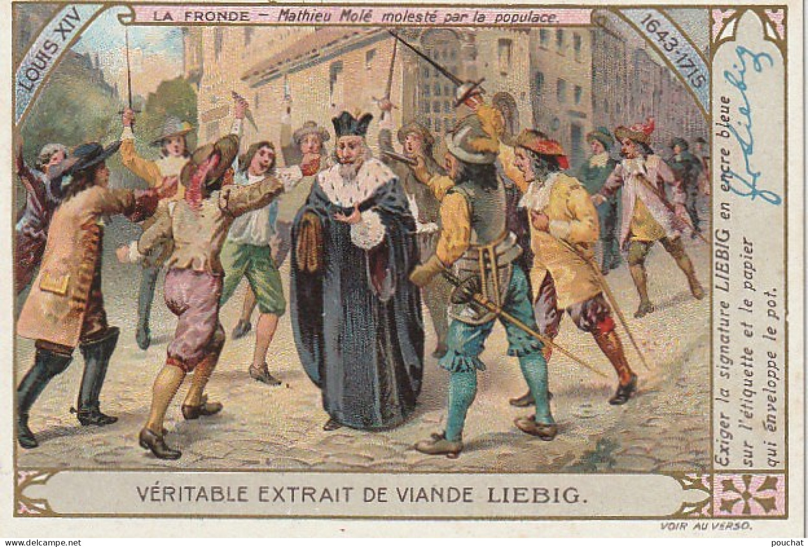 UR 2- L' HISTOIRE DE FRANCE : LOUIS XIV ( LA FRONDE , COLBERT , MASQUE DE FER )- LOT DE 6 CHROMOS LIEBIG AVEC ENVELOPPE  - Liebig