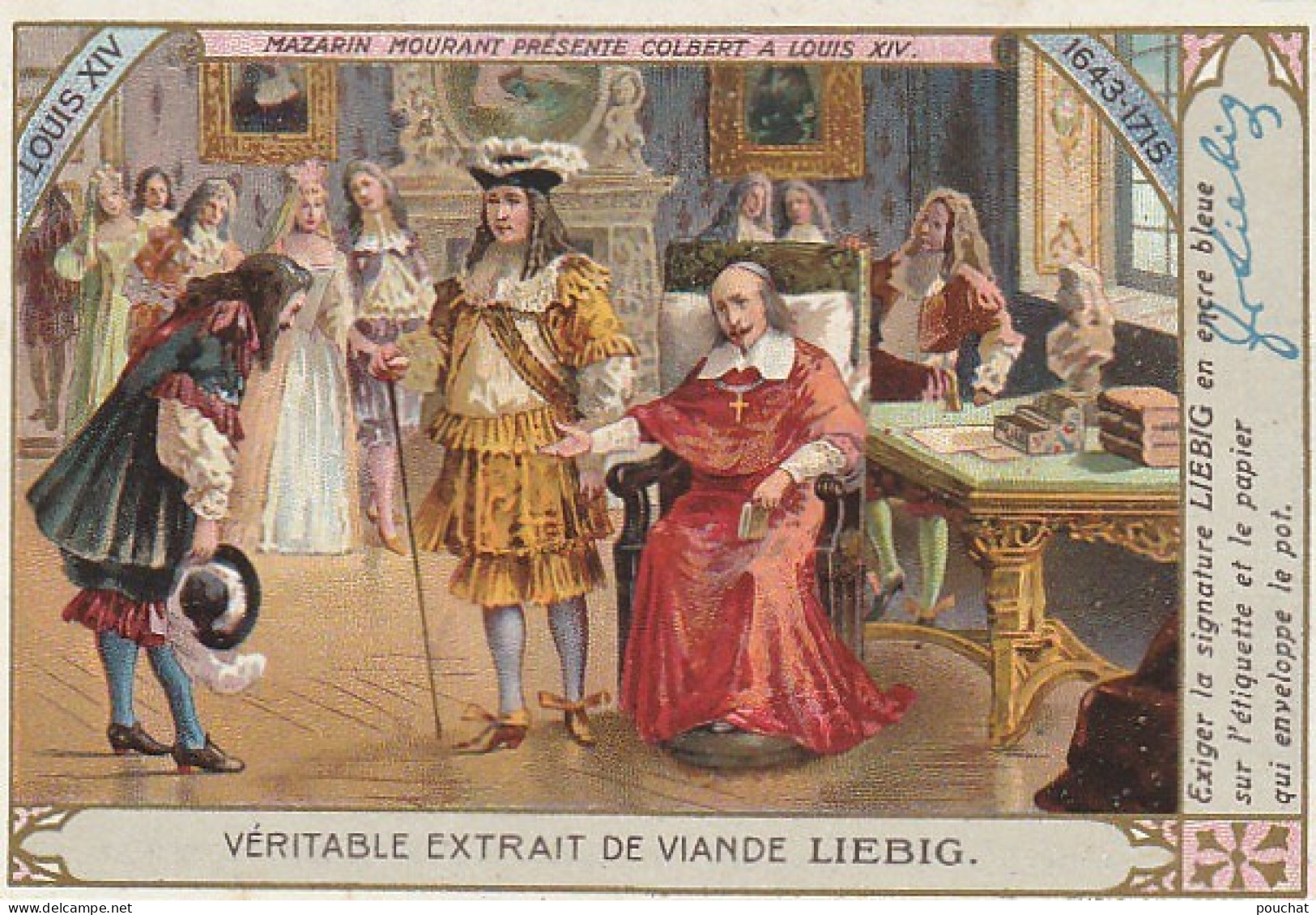 UR 2- L' HISTOIRE DE FRANCE : LOUIS XIV ( LA FRONDE , COLBERT , MASQUE DE FER )- LOT DE 6 CHROMOS LIEBIG AVEC ENVELOPPE  - Liebig