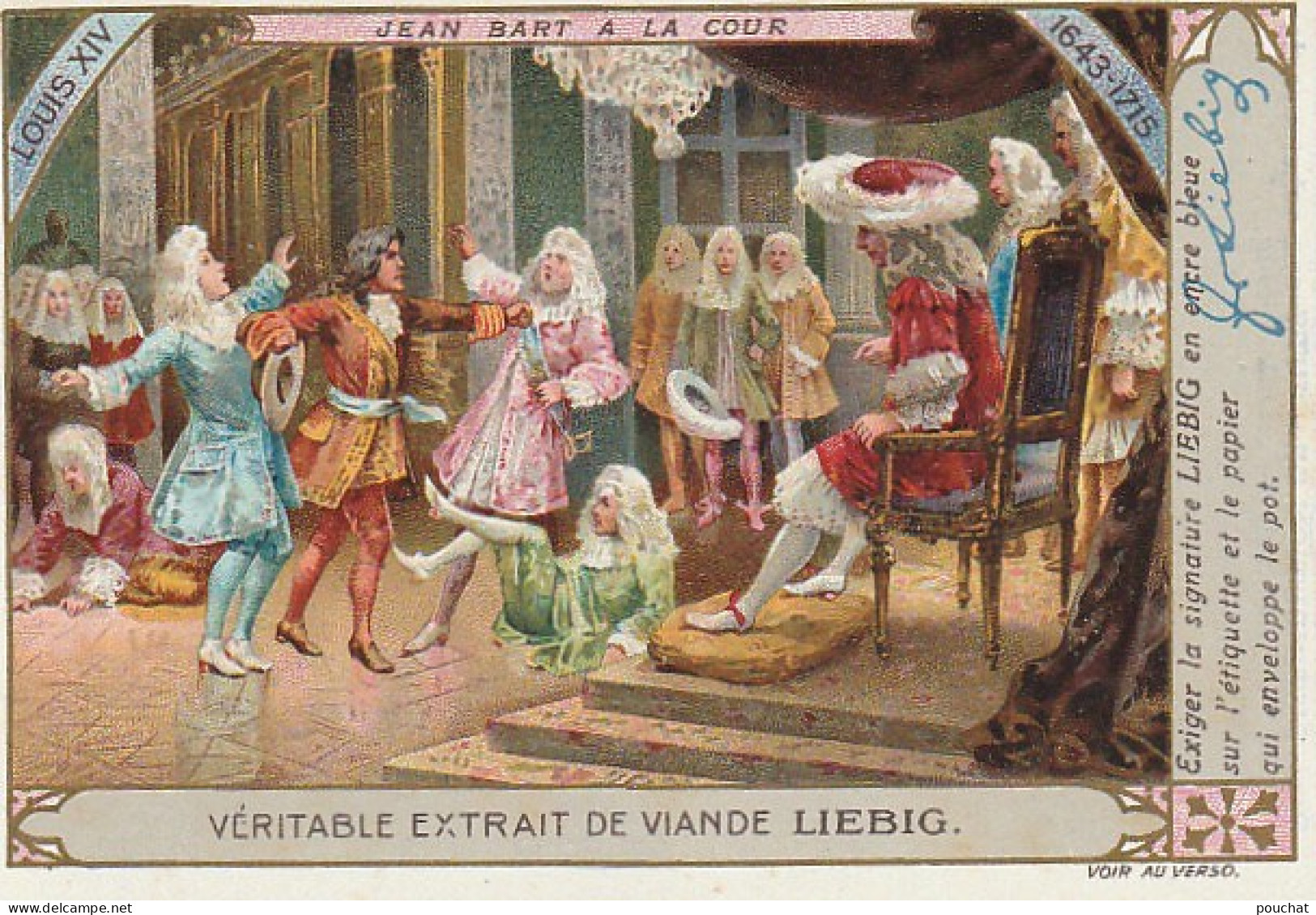 UR 2- L' HISTOIRE DE FRANCE : LOUIS XIV ( LA FRONDE , COLBERT , MASQUE DE FER )- LOT DE 6 CHROMOS LIEBIG AVEC ENVELOPPE 