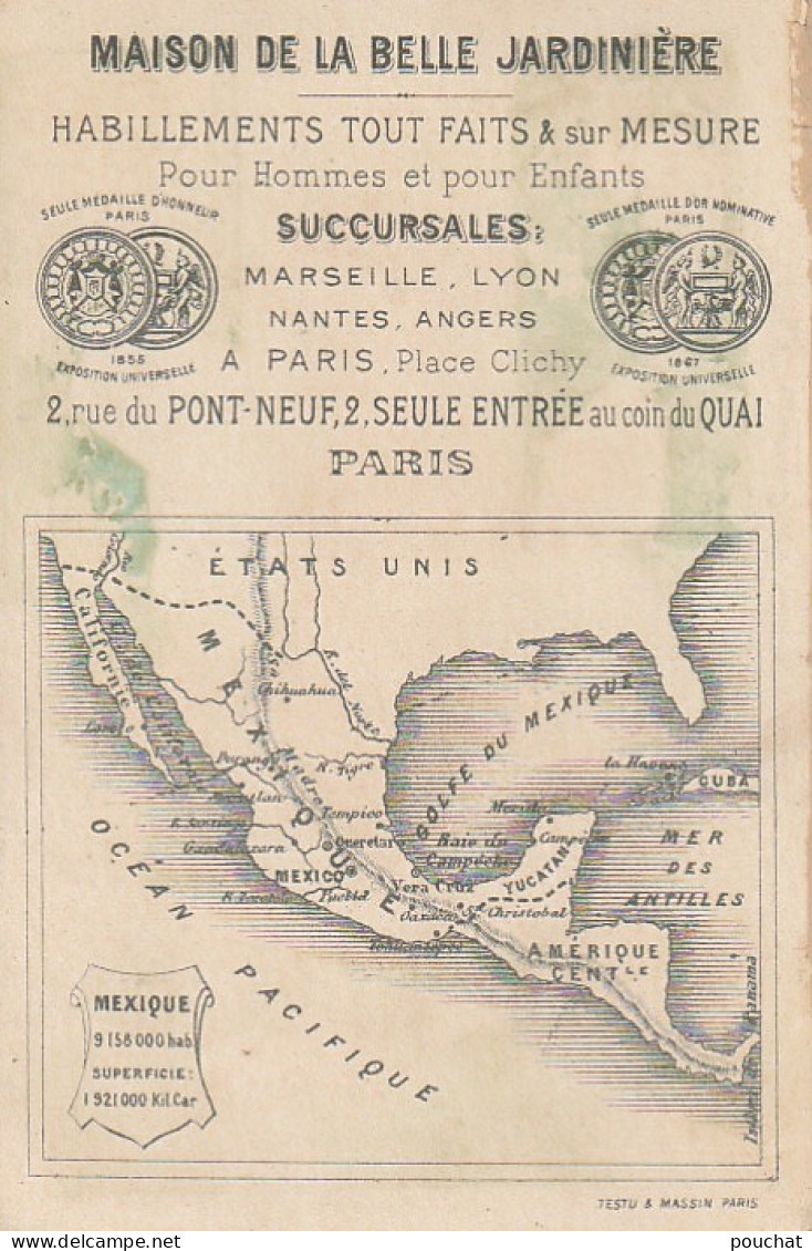 UR 3- MEXIQUE  - MEXICAIN AVEC FUSIL , CACTUS - CHROMO  LA BELLE JARDINIERE -TESTU & MASSIN , PARIS - Other & Unclassified