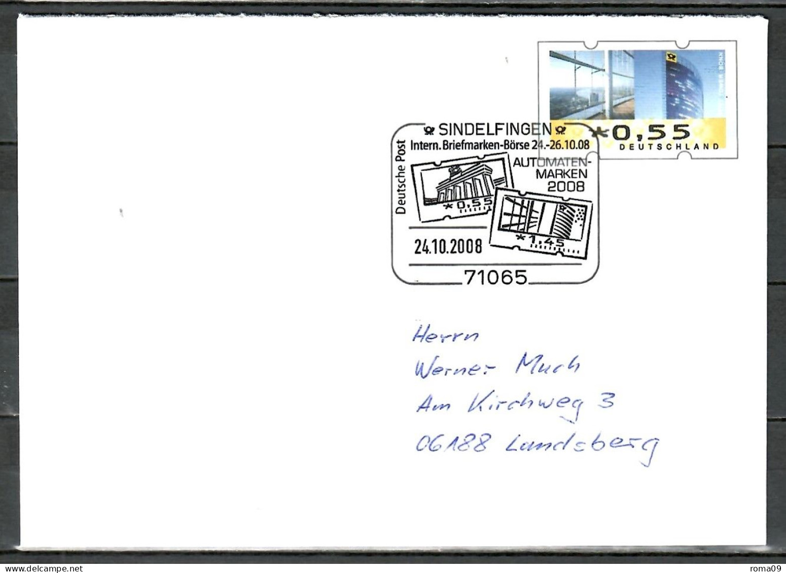 MiNr. USo 166 (ATM - Post Tower), SoSt. Briefmarken-Börse Sindelfingen Vom Ausgabetag; B-1649 - Enveloppes - Oblitérées