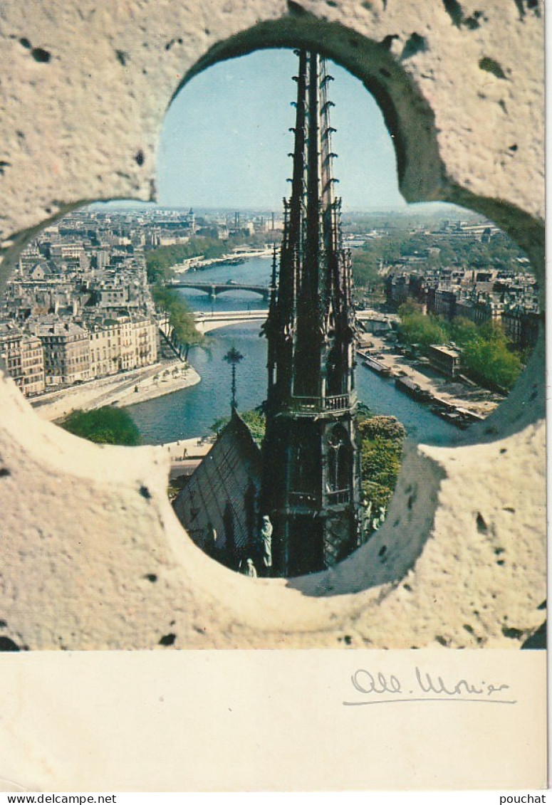 UR 5-(75) LA SEINE ET LA FLECHE DE NOTRE DAME - PARIS - PHOTO . ALBERT MONIER - CARTE COULEURS - 2 SCANS - Monier