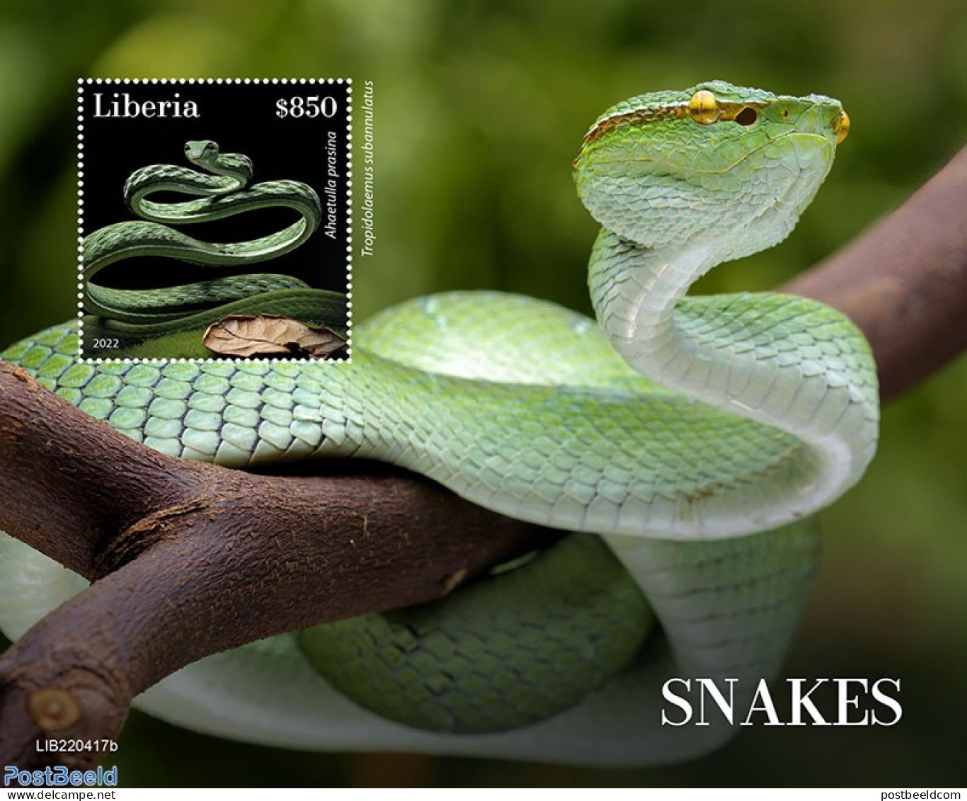 Liberia 2022 Snakes, Mint NH, Nature - Snakes - Autres & Non Classés