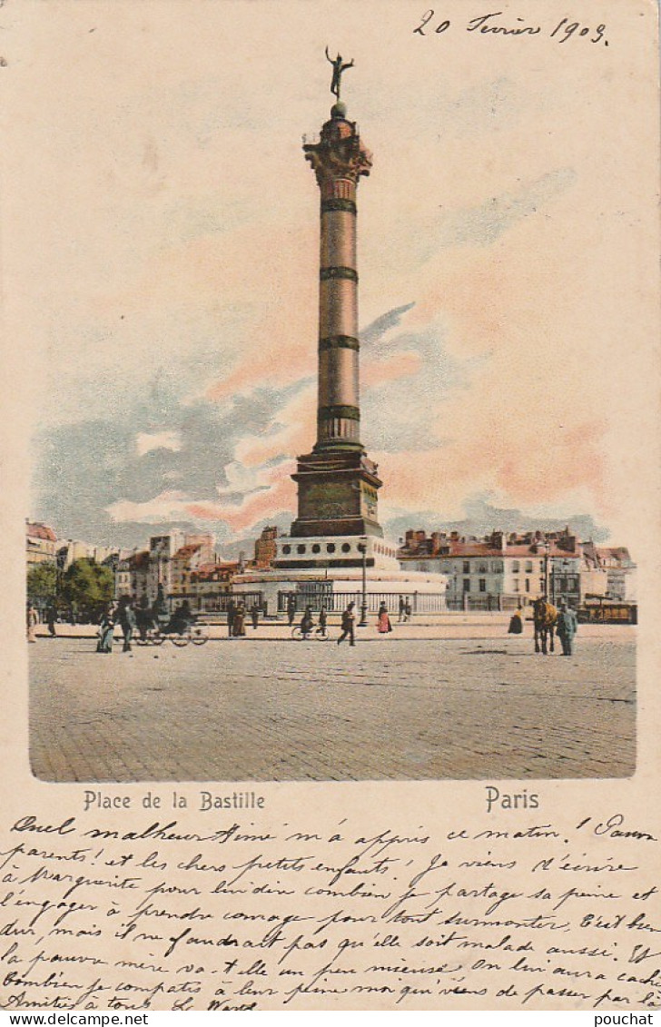 UR 5-(75) PLACE DE LA BASTILLE , PARIS  - CARTE COLORISEE   - 2 SCANS - Places, Squares