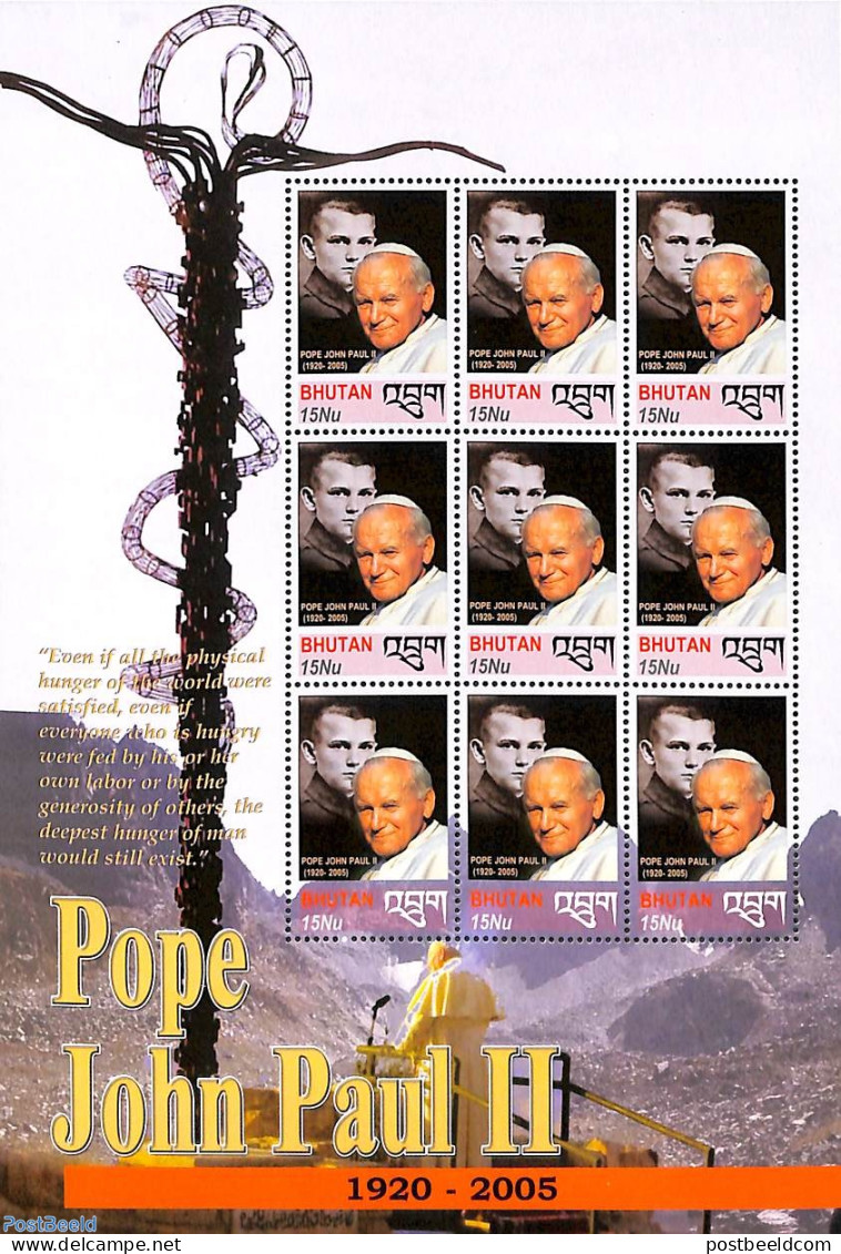 Bhutan 2005 Death Of Pope John Paul II M/s, Mint NH, Religion - Pope - Pausen