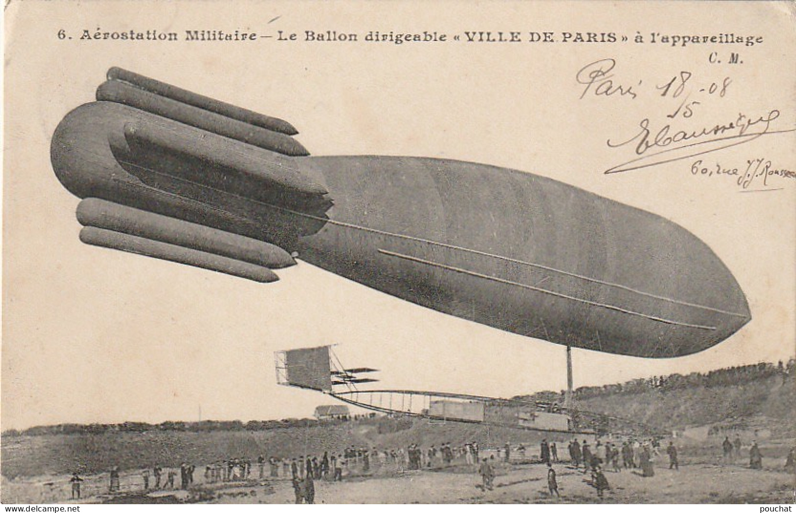 UR 6- AEROSTATION MILITAIRE - LE BALLON DIRIGEABLE " VILLE DE PARIS " A L' APPAREILLAGE - 2 SCANS - Zeppeline