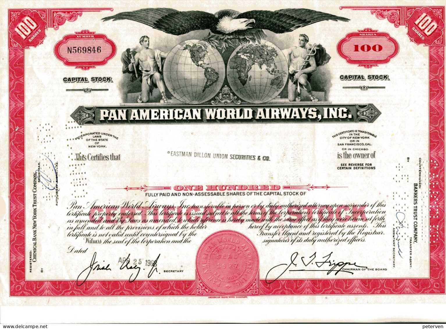 PAN AMERICAN  WORLD AIRWAYS, Inc.; 100 Shares - Transporte