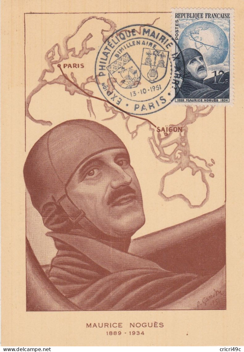 France Carte Maximum Y&T N°907 Aviateur Maurice Noguès De 1951 Paris - 1950-1959