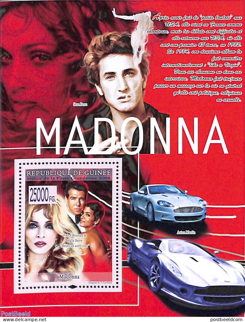 Guinea, Republic 2008 Madonna S/s, Mint NH, Performance Art - Transport - Music - Popular Music - Automobiles - Música