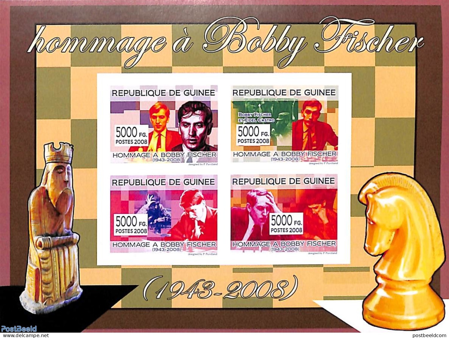 Guinea, Republic 2008 Bobby Fisher 4v M/s, Imperforated, Mint NH, Sport - Chess - Echecs