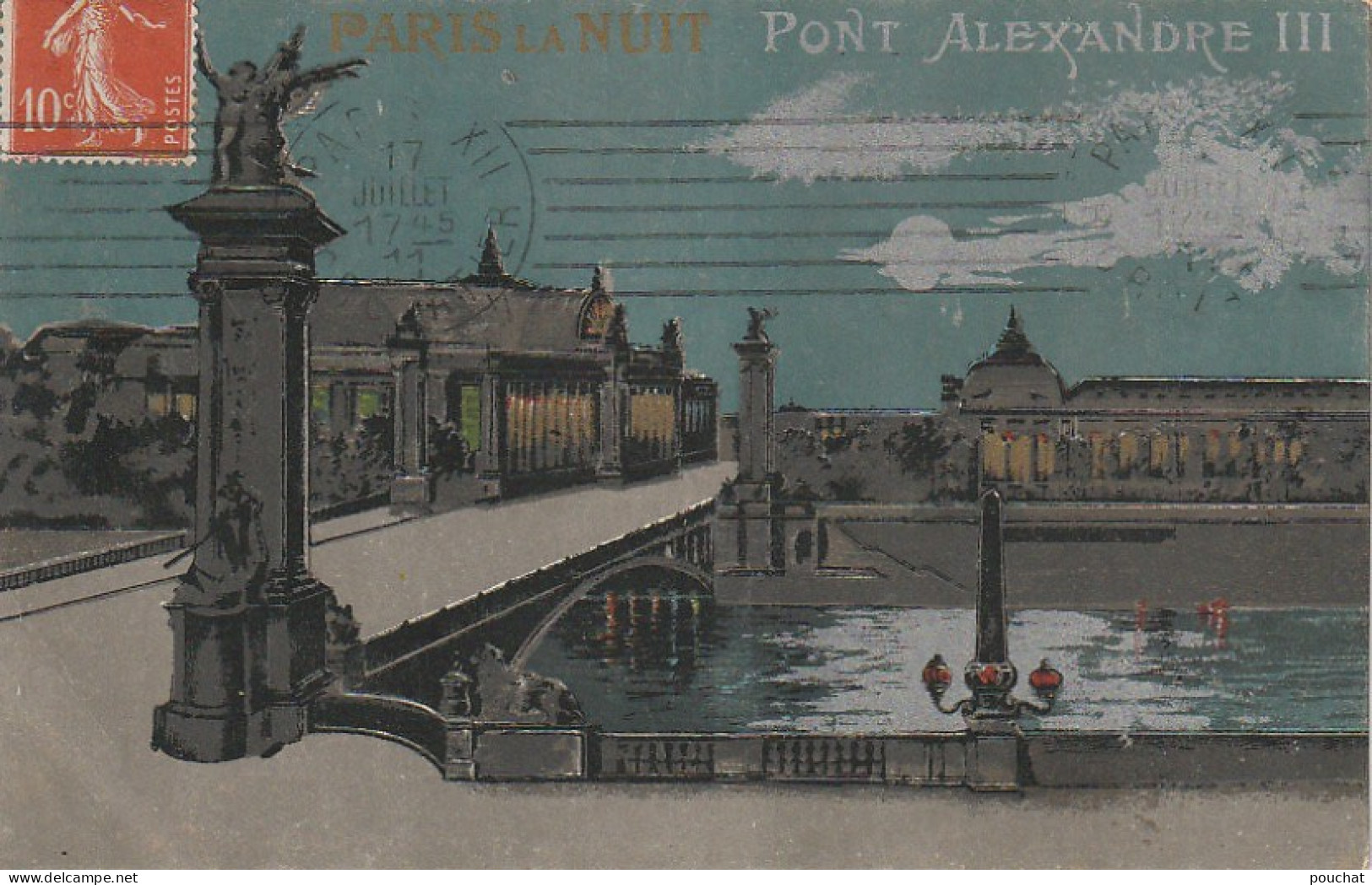 UR 6-(75) PARIS LA NUIT - PONT ALEXANDRE III - EDIT J.C , PARIS - CARTE COLORISEE ARGENT , OR -  - Parijs Bij Nacht