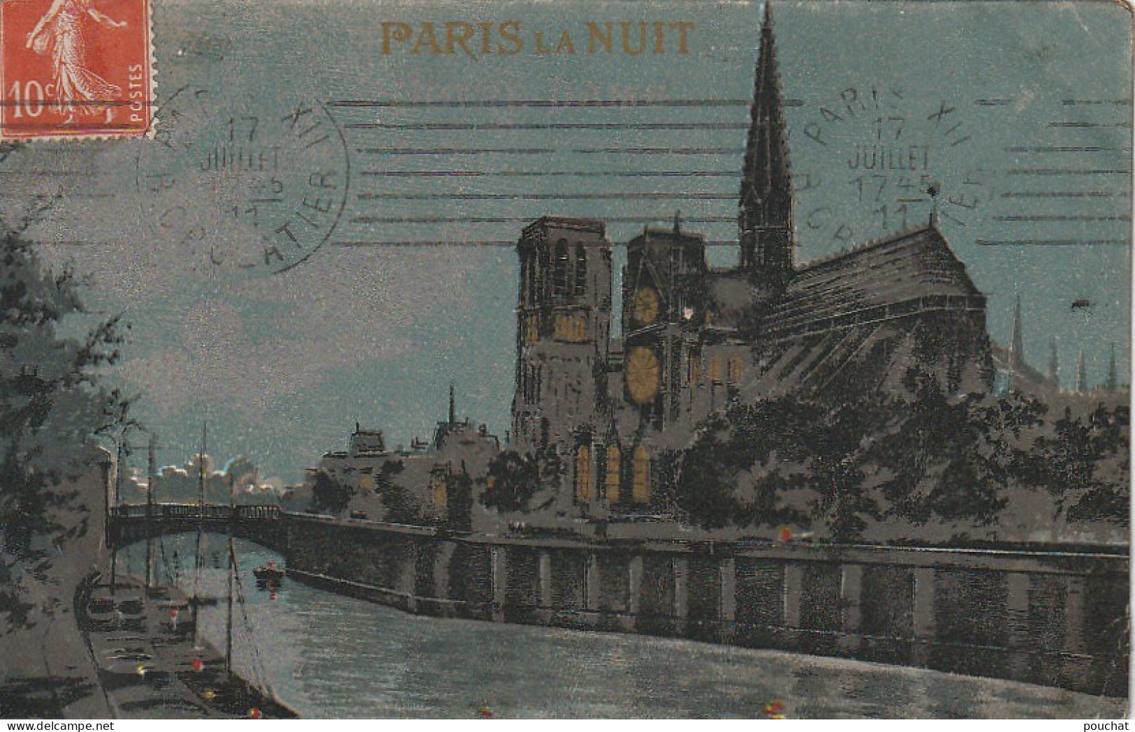 UR 6-(75) PARIS LA NUIT - NOTRE DAME  - EDIT J.C , PARIS - CARTE COLORISEE ARGENT , OR -  - Paris La Nuit