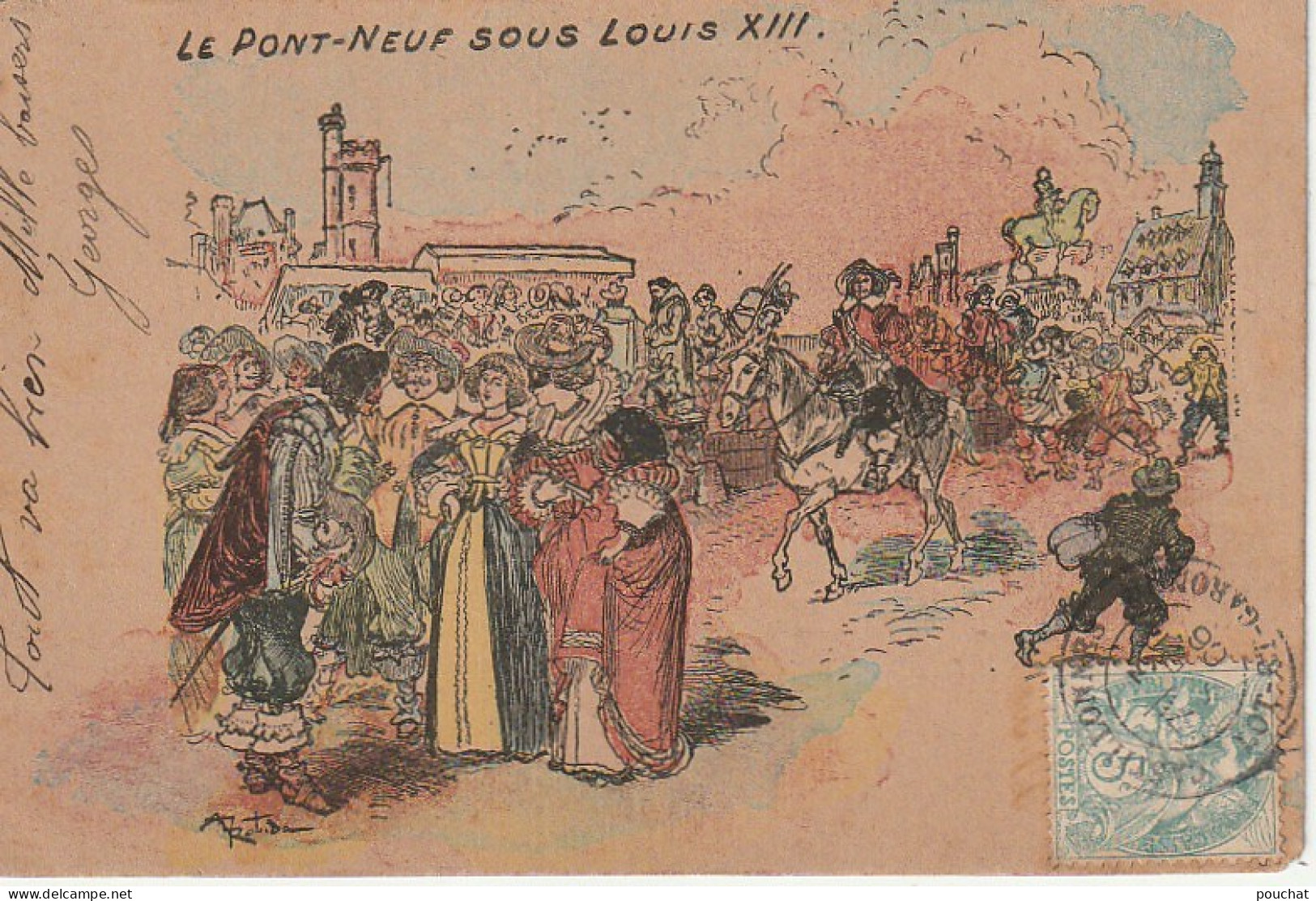 UR 6-(75) PARIS , LE PONT  NEUF SOUS LOUIS XIII - ILLUSTRATION ROBIDA - 2 SCANS - Ponti