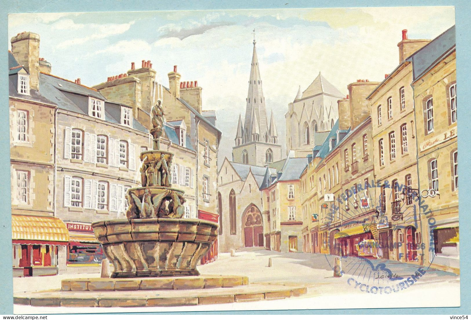 Guingamp - La Place Du Centre Et La Plomée - Gouache De J.-C. Olivo - Guingamp