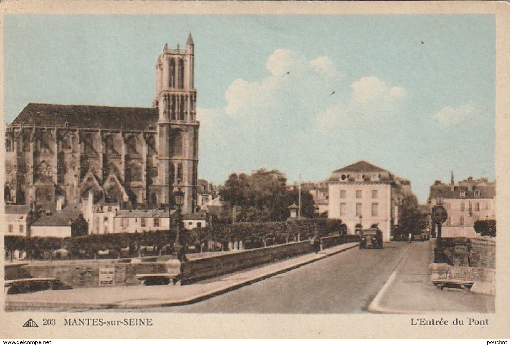 UR 9-(78) MANTES SUR SEINE - L' ENTREE DU PONT - CARTE COLORISEE - 2 SCANS - Mantes La Jolie