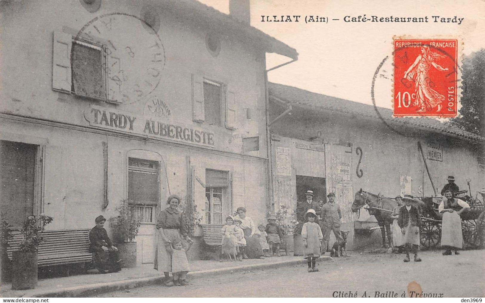 ILLIAT (Ain) - Café-Restaurant Tardy, Aubergiste - Attelage De Cheval - Voyagé 1919 (2 Scans) - Unclassified