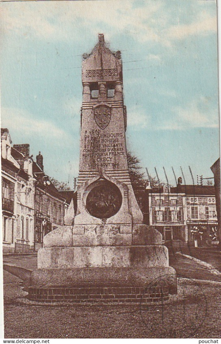 UR 11-(80) CRECY EN PONTHIEU - LA PLACE ET LE MONUMENT JEAN DE LUXEMBOURG - CARTE COLORISEE - EDIT. L. HUBERT - 2 SCANS - Crecy En Ponthieu