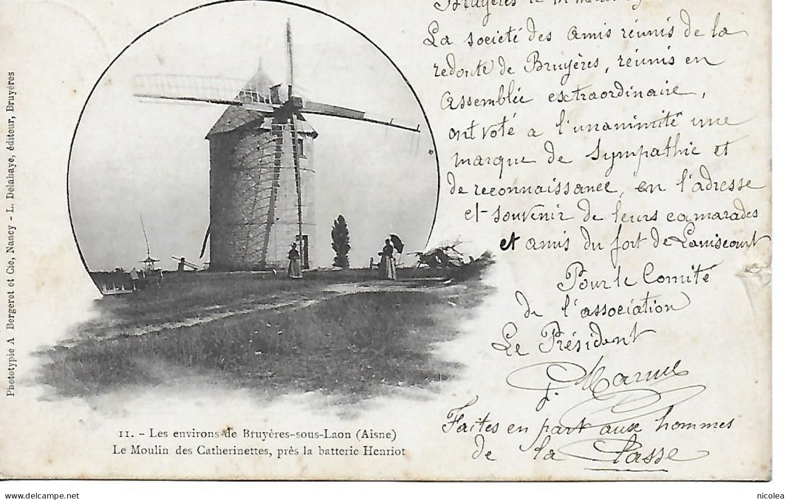 BRUYERES SOUS LAON Le Moulin Des Catherinettes CPA PRECURSEUR 1904 DEUX SCANS - Other & Unclassified