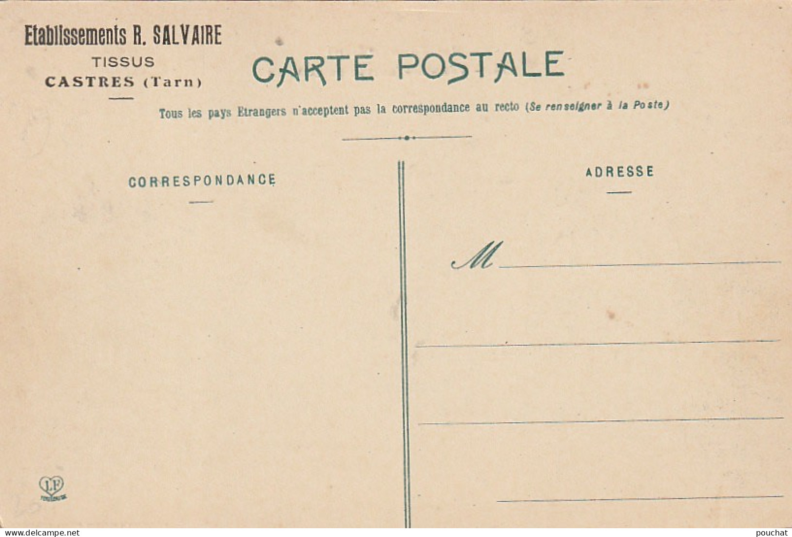 UR 12-(81) VABRE - ENTREE DE LA VILLE - PHARMACIE - CARTE PUBLICITAIRE : TISSUS ETS SALVAIRE , CASTRES - 2 SCANS - Vabre