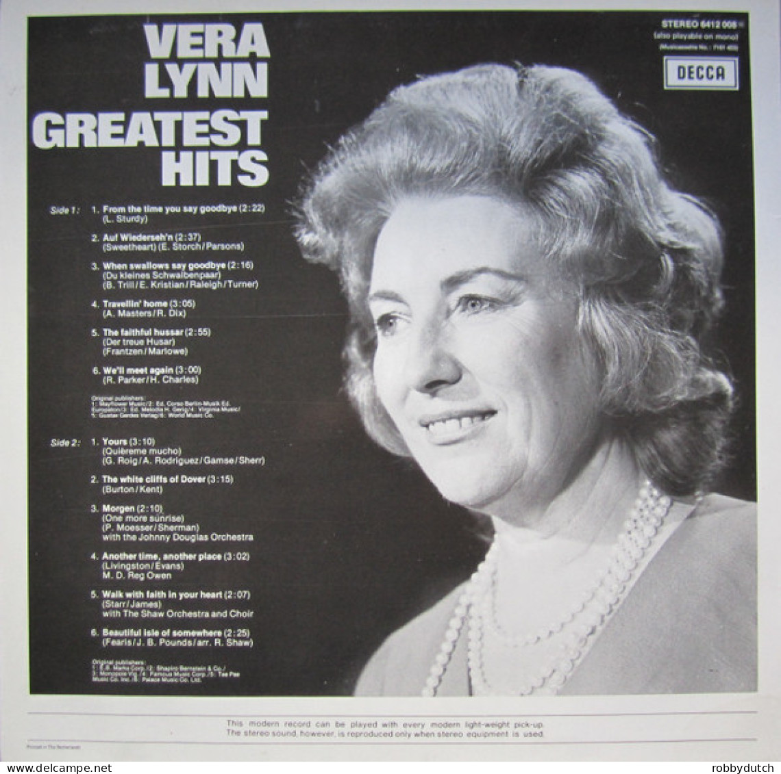 * LP * VERA LYNN - GREATEST HITS ( Holland 1974 EX-) - Disco & Pop