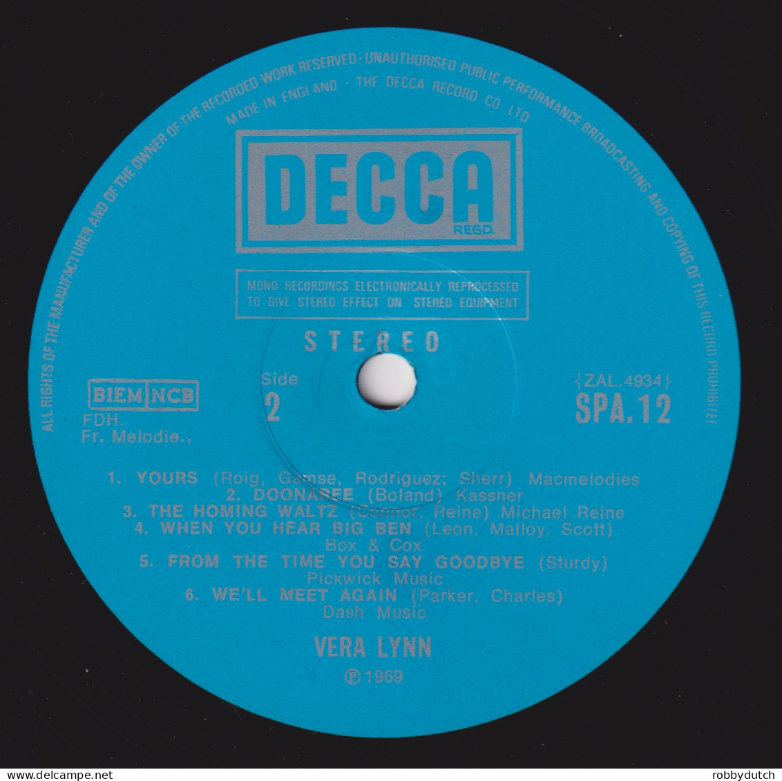 * LP * VERA LYNN - THE WORLD OF VERA LYNN (England 1969 EX) - Disco & Pop