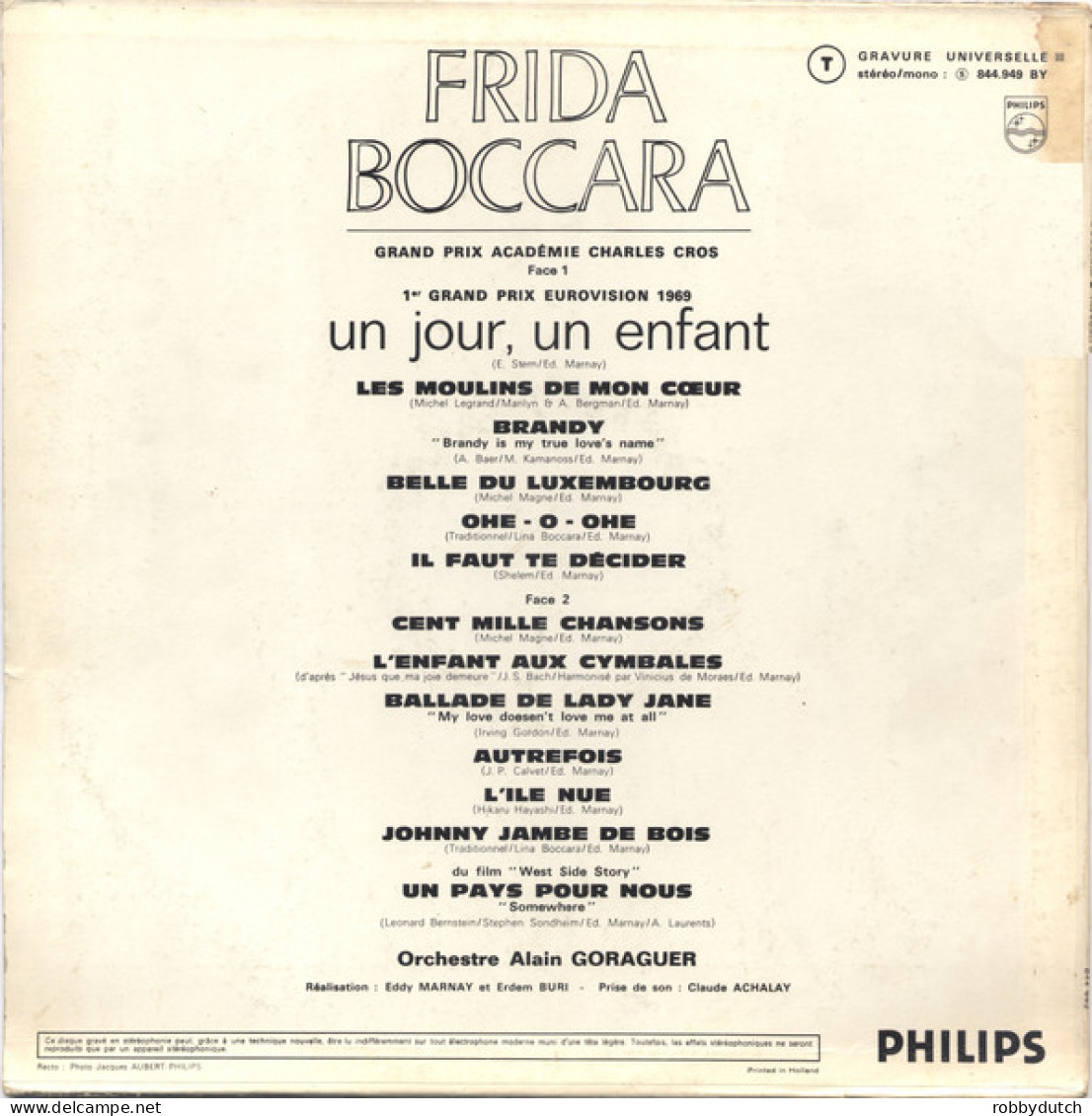 * LP *  FRIDA BOCCARA - UN JOUR, UN ENFANT (1er Grand Prix Eurovision 1969) - Altri - Francese