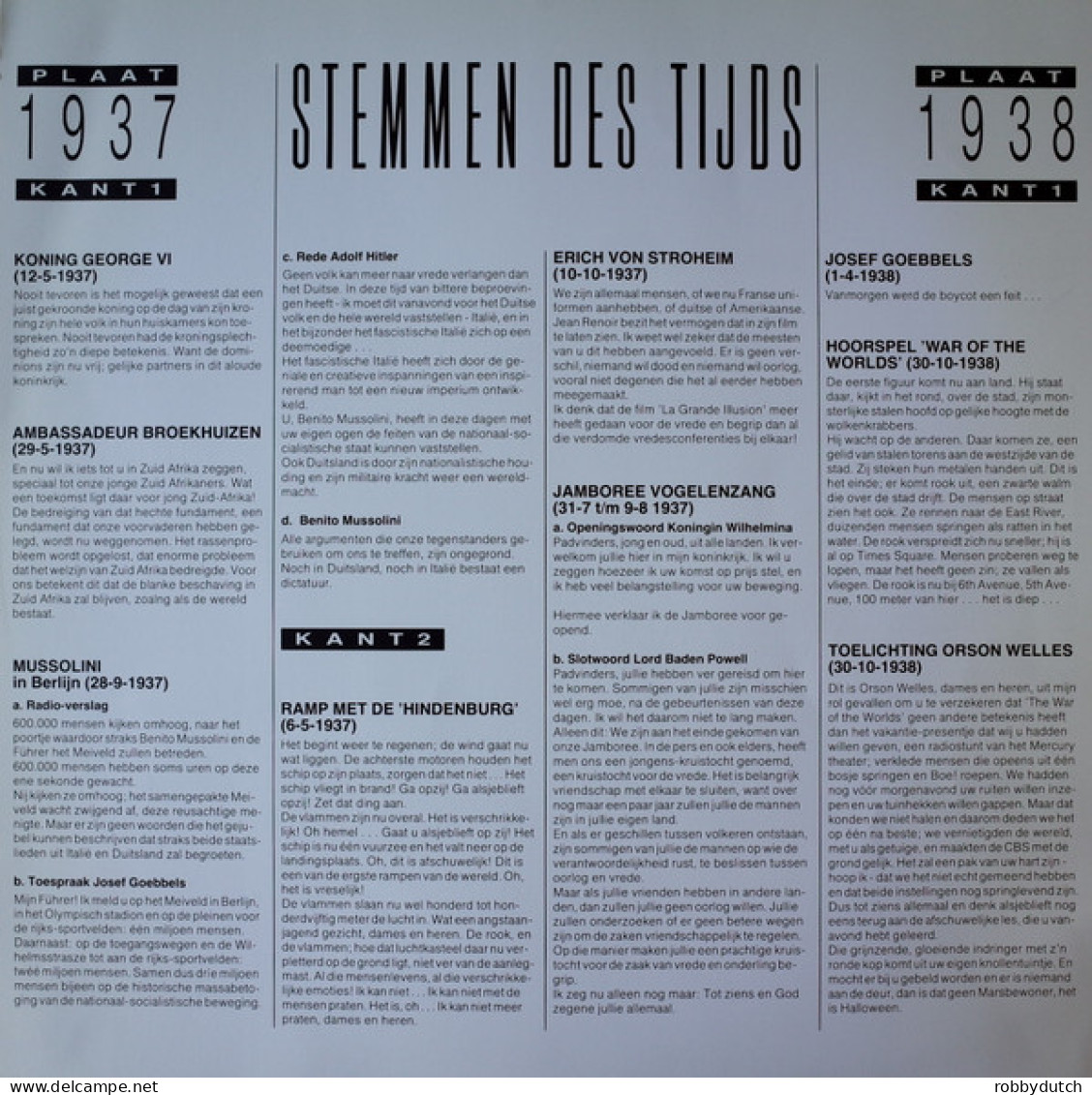 * 2LP *  STEMMEN DES TIJDS 1937-1938 (Holland 1988 EX) - Andere & Zonder Classificatie