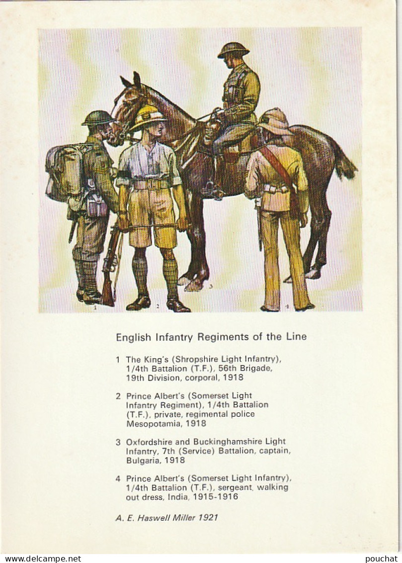 UR 14- BRITISH UNIFORMS (1914/1918) - ENGLISH INFANTRY REGIMENTS OF THE LINE - ILLUSTRATEUR A.E. HASWELL MILLER ( 1919 ) - Uniforms