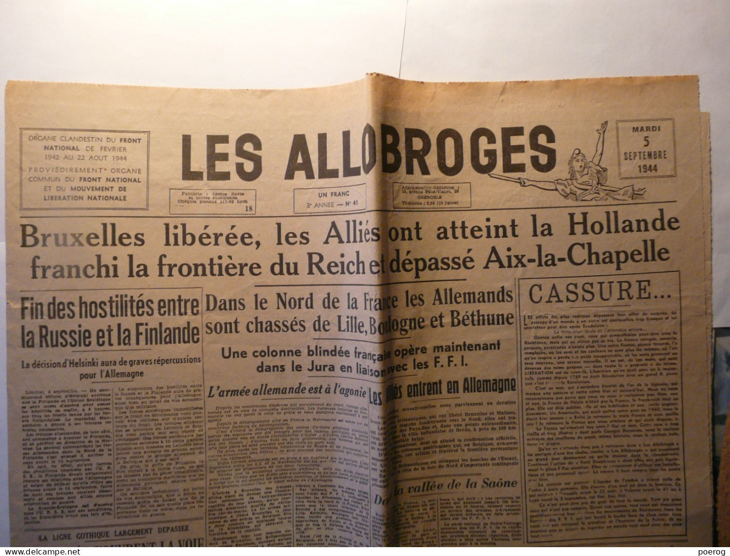 LES ALLOBROGES Du 5 SEPTEMBRE 1944 - LIBERATION BRUXELLES - RUSSIE FINLANDE - PLAINE DU PO - RESISTANCE - Other & Unclassified