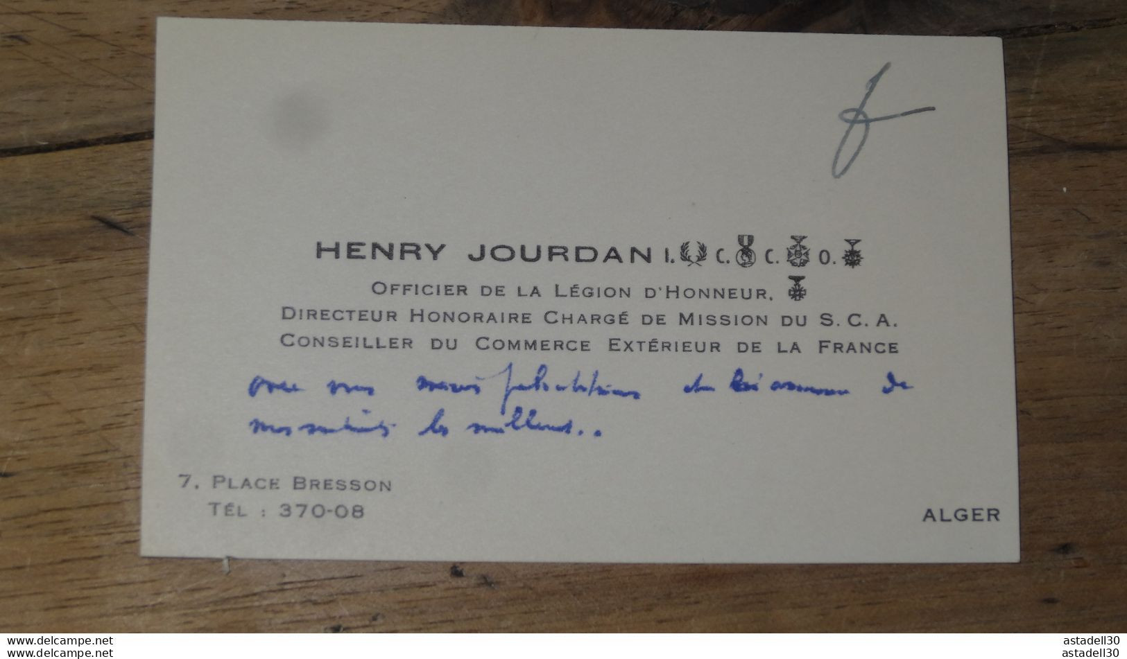 ALGERIE, Carte De Visite, Henry JOURDAN, Legion Honneur Commerce Exterieur, Alger ............. E1-28b - Visiting Cards