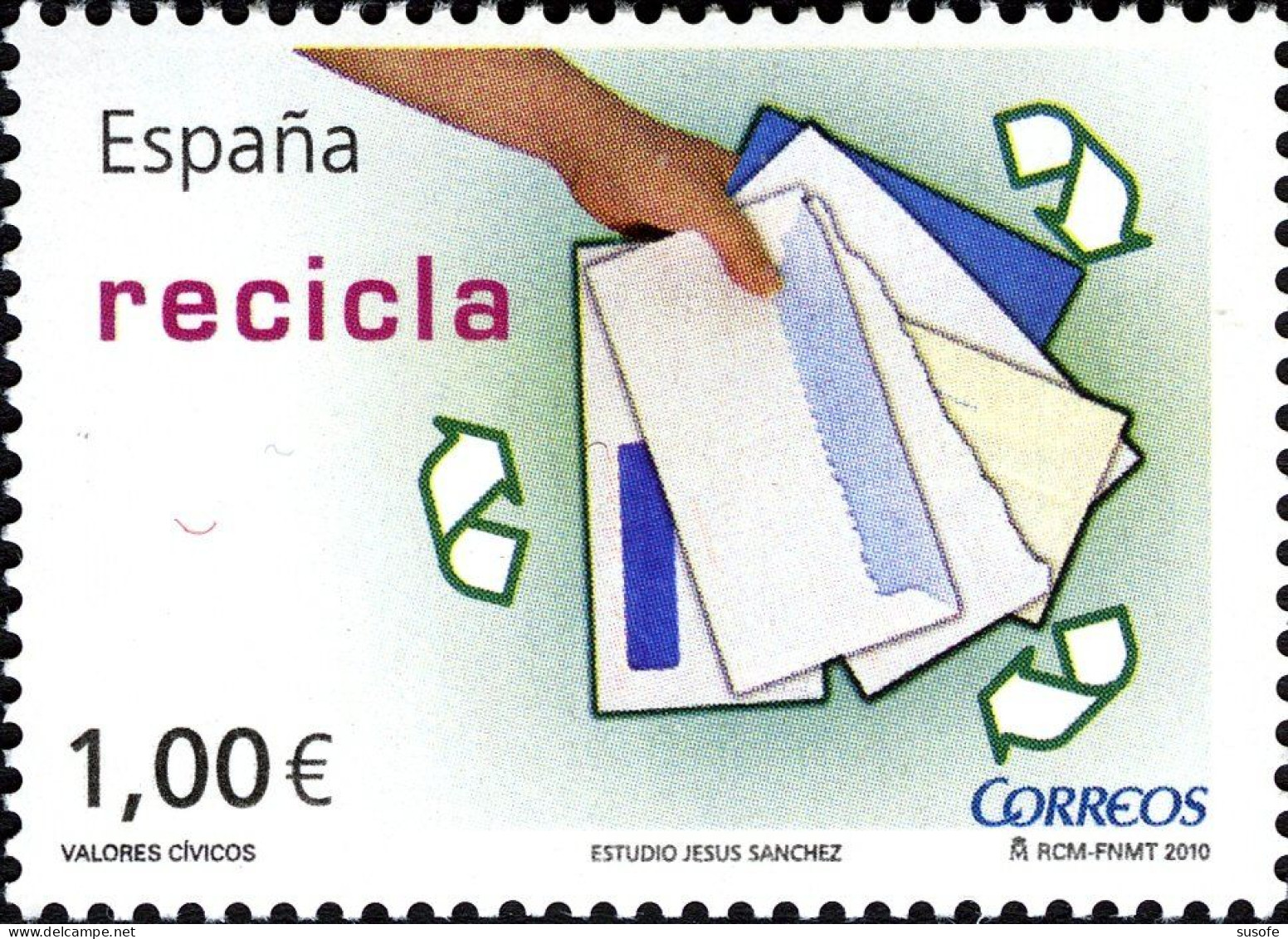 España 2010 Edifil 4541 Sello ** Valores Civicos Recicla Papel Michel 4481 Yvert 4186 Spain Stamp Timbre Espagne - Nuevos