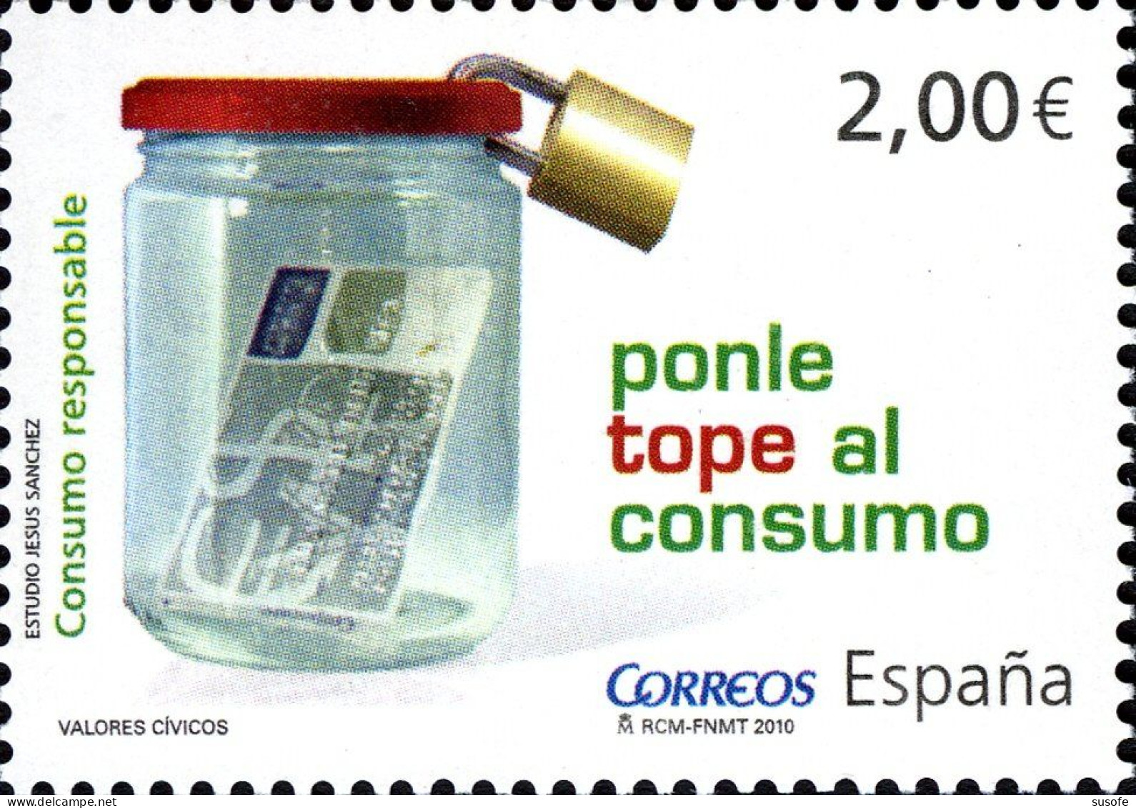 España 2010 Edifil 4542 Sello ** Valores Civicos Ponle Tope Al Consumo Consumo Responsable Michel 4482 Yvert 4187 Spain - Unused Stamps