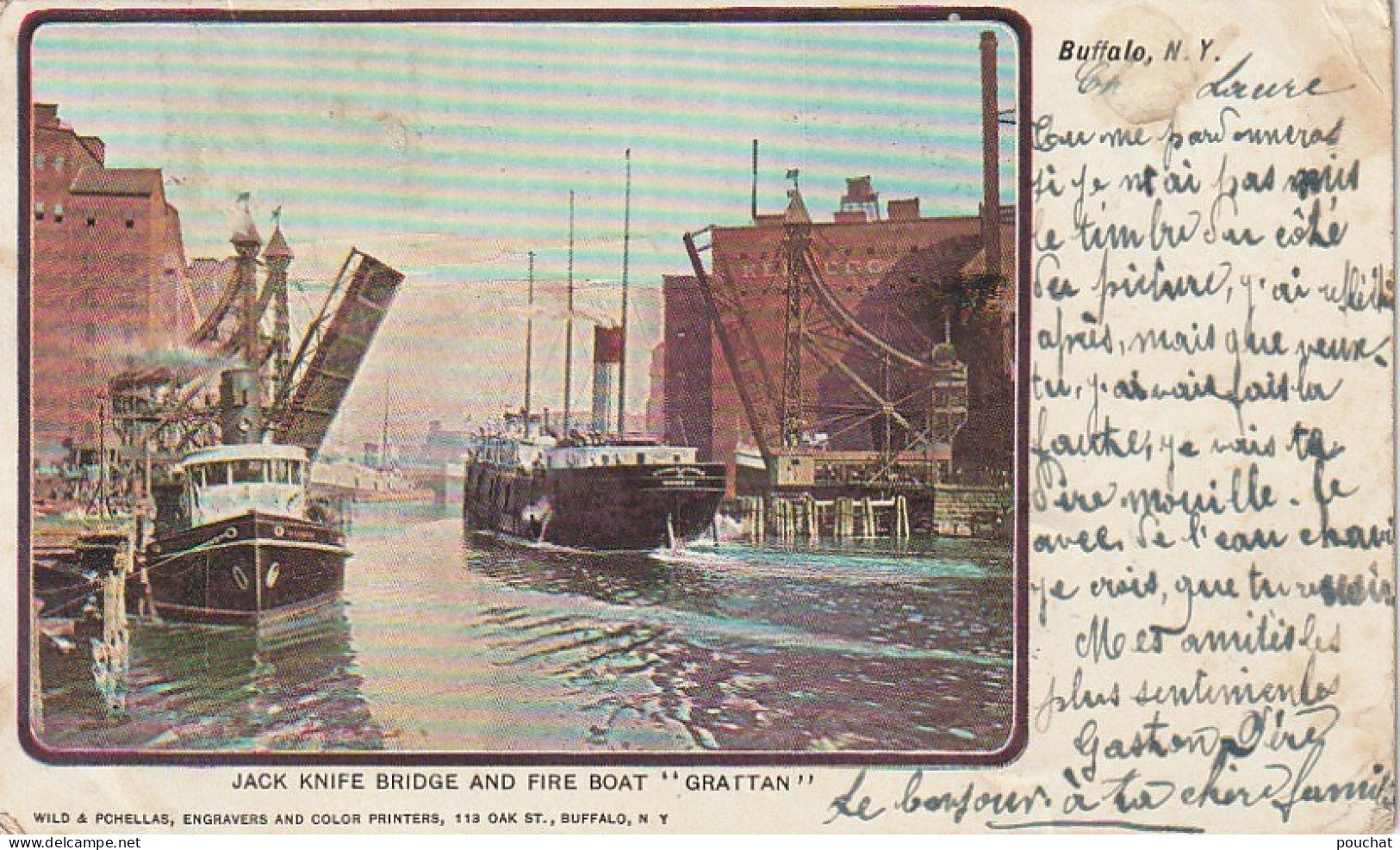 UR -(21) JACK KNIFE BRIDGE AND FIRE BOAT " GRATTAN " , BUFFALO  NEW YORK - U.S.A - BATEAU POMPIERS  - Buffalo