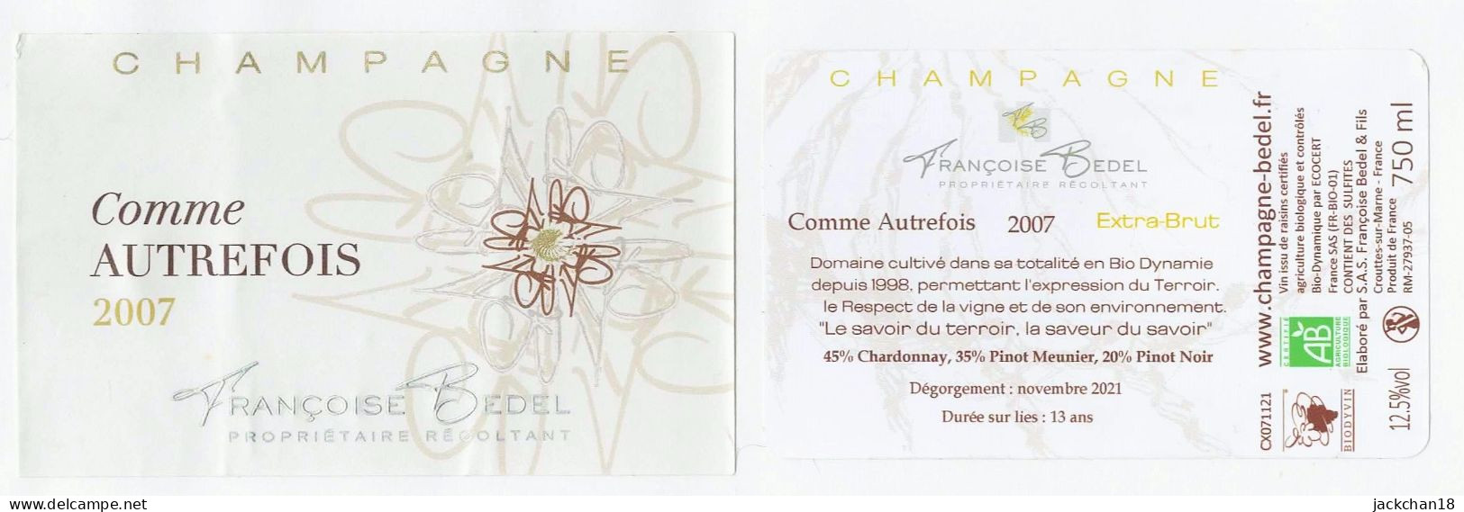 -- ETIQUETTE CHAMPAGNE FRANCOISE BEDEL / COMME AUTREFOIS  -- - Champagne