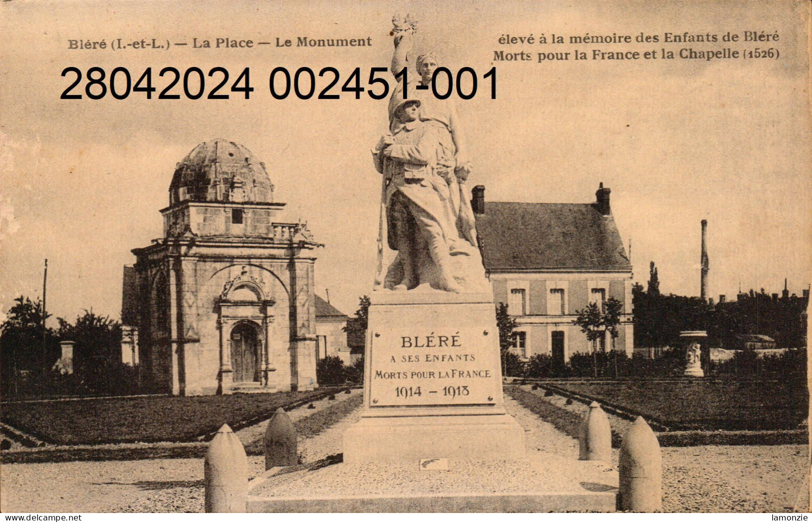 BLÉRÉ -  Cpa  - La Place - Le Monument élevé à La Mémoire Des Enfants De Bléré Morts Pour La France. (scans Recto-verso) - Bléré