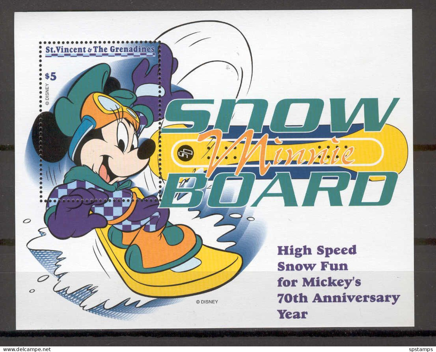 Disney St Vincent Gr 1999 Minnie - Snow Board MS MNH - Disney