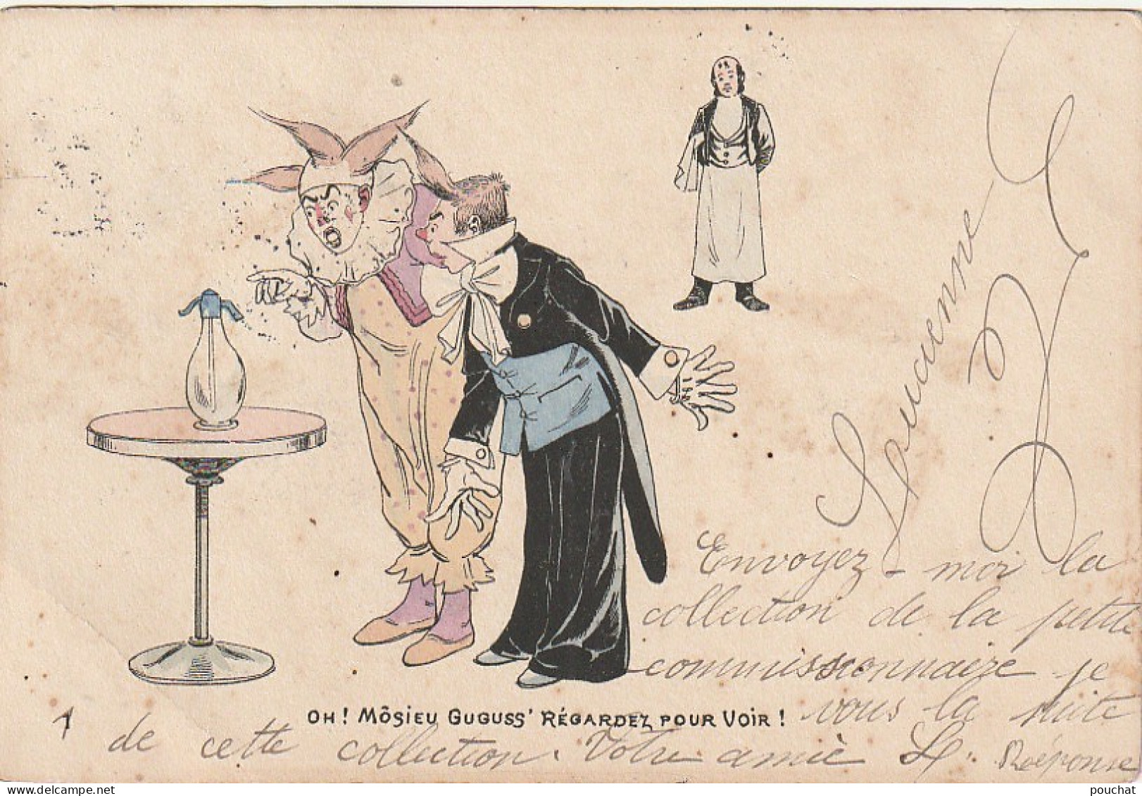 UR 26- " OH ! MOSIEU GUGUSS ' REGARDEZ  ..." - CARTE HUMORISTIQUE AVEC MAITRE D' HOTEL , CLOWNS ET SYPHON (N°1) - 1900-1949