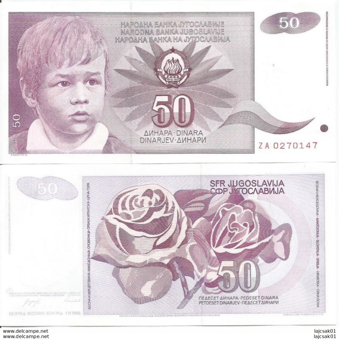 Yugoslavia 50 Dinara 1990. UNC P-104 Replacement FREE SHIPPING - Jugoslavia