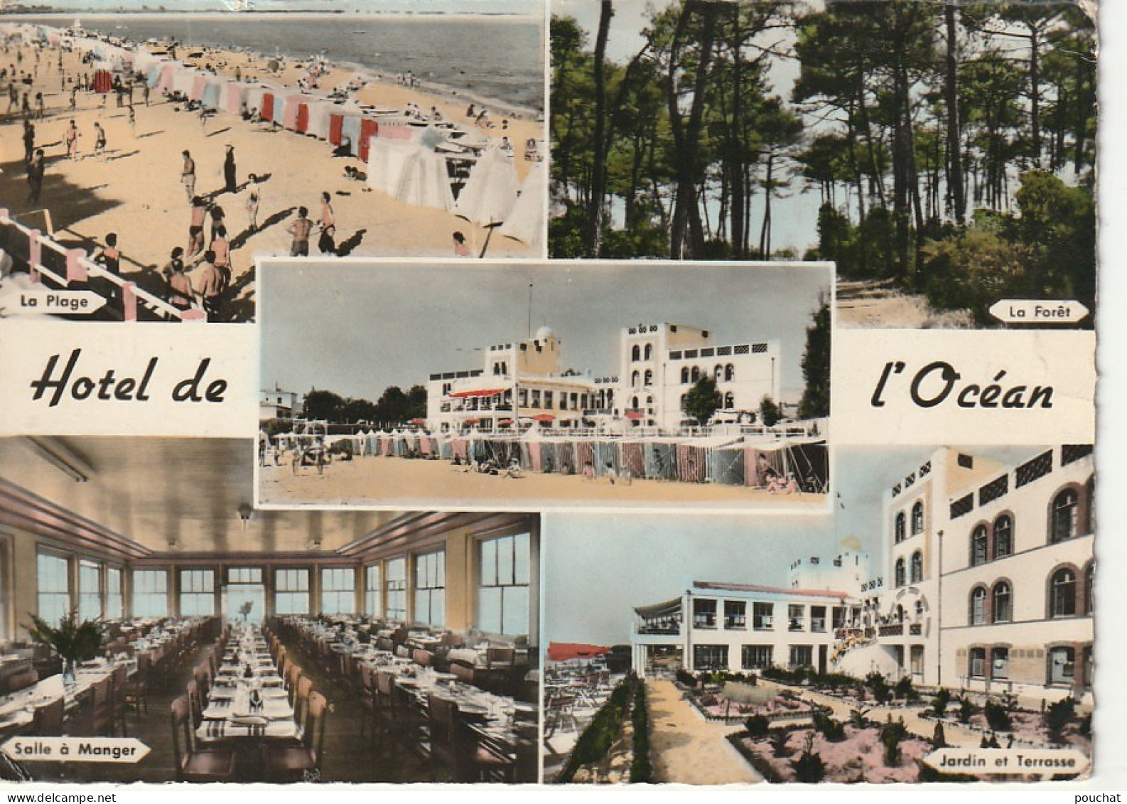 VE 4-(85) LA TRANCHE SUR MER - HOTEL DE L' OCEAN - CARTE MULTIVUES COULEURS : VUES DE L' HOTEL , FORET , PLAGE- 2 SCANS - La Tranche Sur Mer