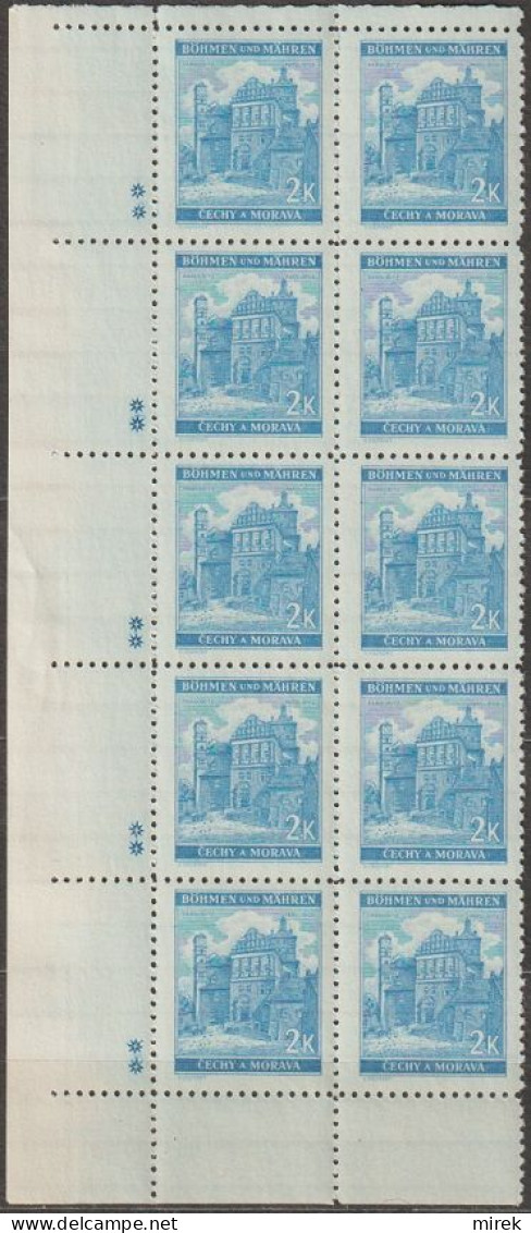140/ Pof. 59, Light Blue; Brown Violet; Corner 10-block, Plate Mark ++ - Unused Stamps