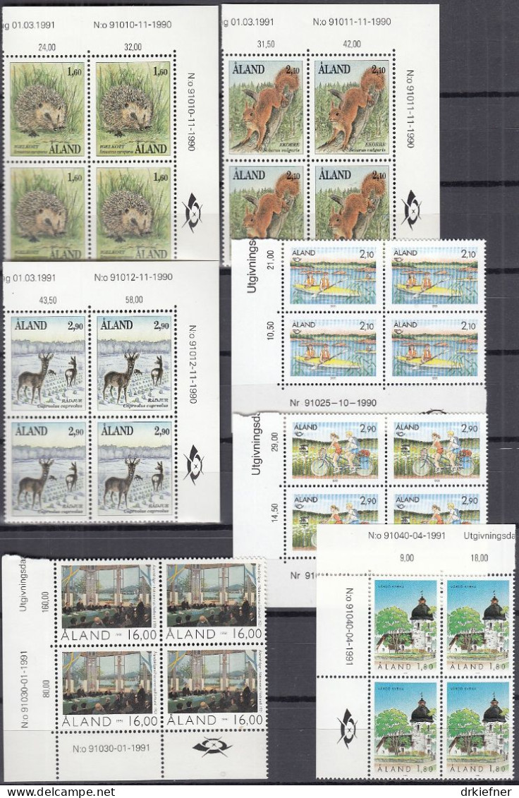 ALAND  Jahrgang 1991, 4erBlock, Postfrisch **, 44-46, 51-54 - Ålandinseln